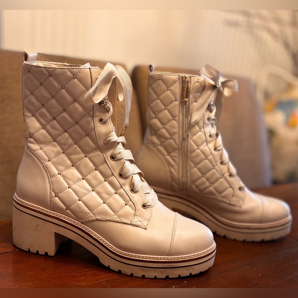 Michael Kors Cream Quilted Ankle Boots with Chunky Sole